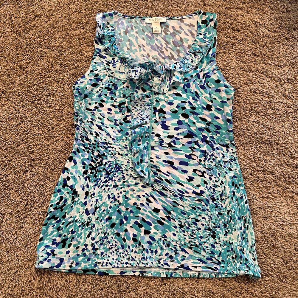White House Black Market Blue Green Ruffle Front Fitted Tank Top Size S